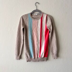 Boden Womens Oatmeal Beige Colorblock Vertical Stripe Crewneck Sweater Cashmere